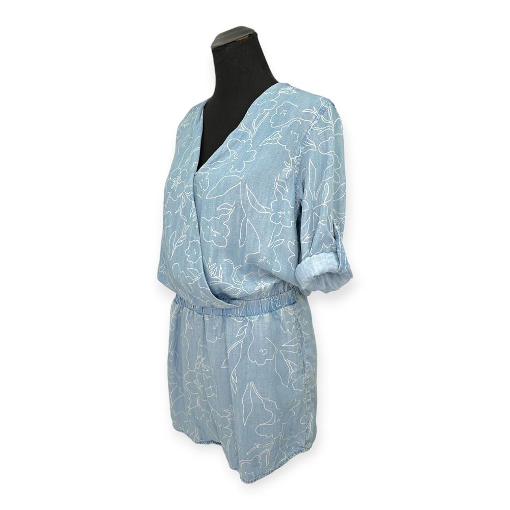 Cloth & Stone S Chambray Floral V-Neck Sleeve Romper Shorts Outfit Anthroplogie - Picture 5 of 8